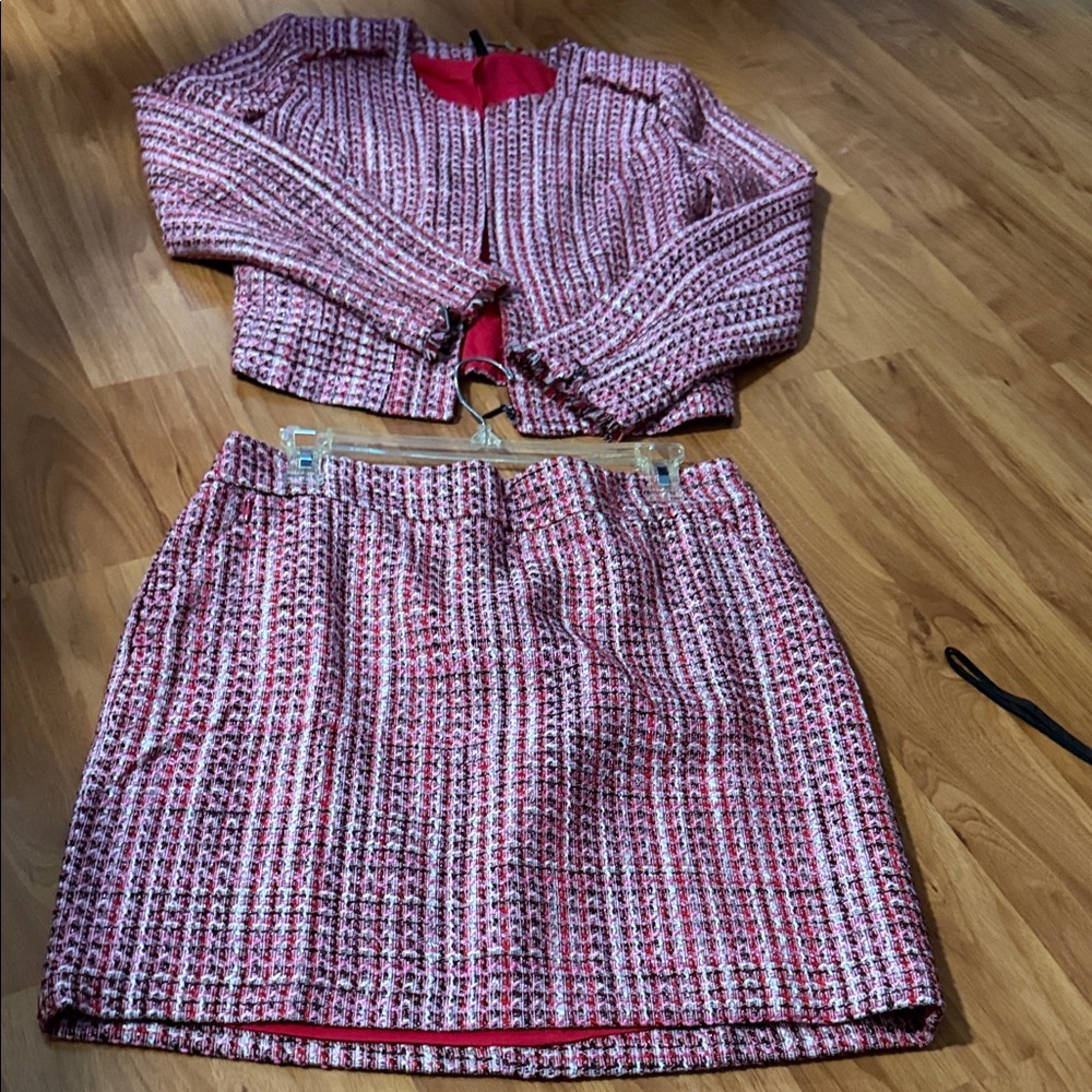 White House Black Market Red and pink Blazer and Skirt Set